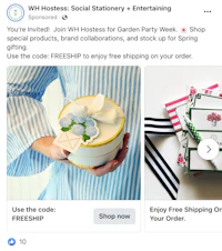 a facebook ad with a picture of a woman holding a gift