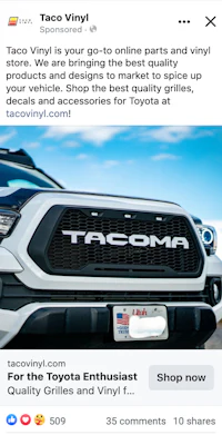 facebook ad for toyota tacoma