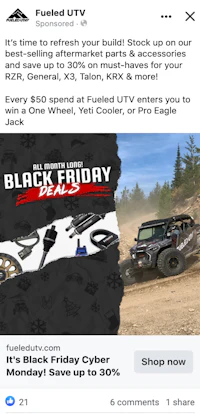 a black friday ad with an image of an off-road vehicle