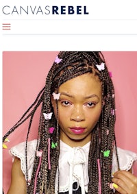 a girl with colorful braids is wearing a pink shirt with the words canvas rebel