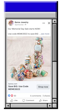 a facebook ad showing a jewelry store's facebook page