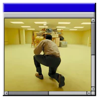 a computer screen showing a man kneeling in a room